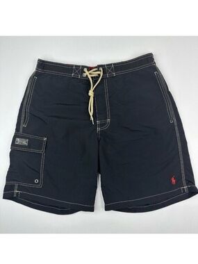 Polo Ralph‎ Lauren Mens Black Nylon Cargo Swim Trunks Board Shorts Size M
